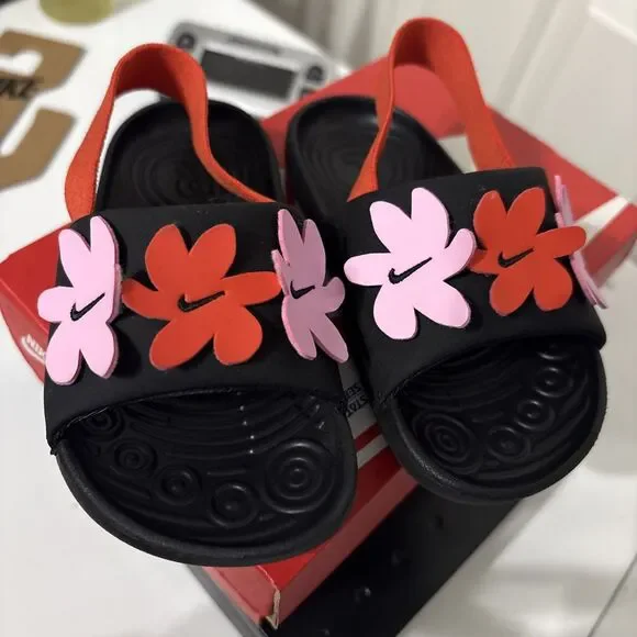 NIKE Kawa Slide Toddler Floral Pink Red Black 8C TD BRAND NEW FJ2886 - Picture 2 of 5